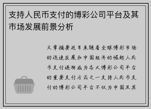 支持人民币支付的博彩公司平台及其市场发展前景分析
