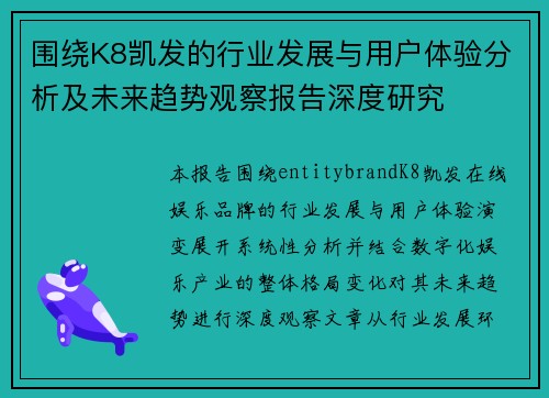 围绕K8凯发的行业发展与用户体验分析及未来趋势观察报告深度研究